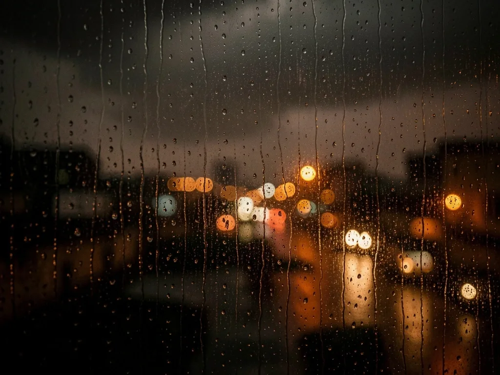 Rainy season atmosphere through window
