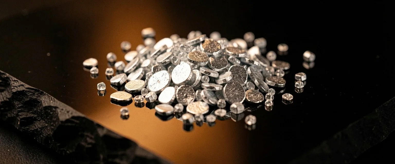 Mineral crystals on dark polished surface